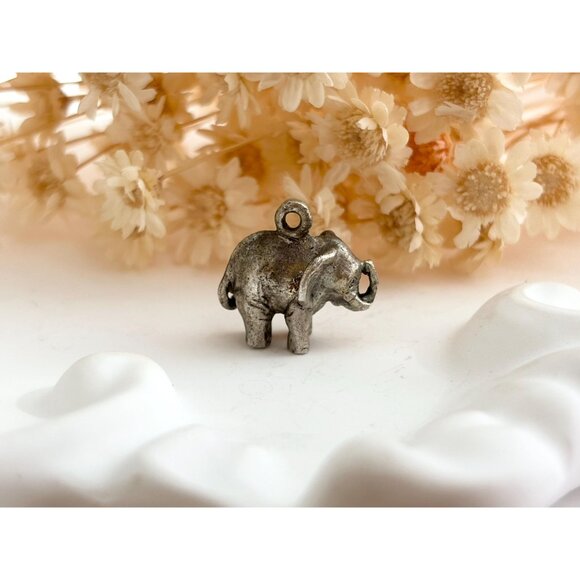 Silver Toned Carved Lucky Elephant Teeny Tiny Figural Vintage Pendant | Charm - Picture 7 of 9